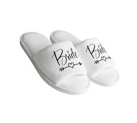 Kelisdi Elegantes pantuflas peludas con diseño de corazón y punta abierta para novia y dama de honor, pantuflas de felpa suave, Novia, 40 41