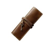 Kelisdi Estuche de cuero para lápices, hecho a mano, multifuncional, para estudiantes, artistas, escritores, estuche de rollo, organizador de suministros escolares, Brown