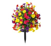 Kelisdi Flor artificial de la gloria de la mañana con estaca para el suelo, estaca verde realista para jardín, patio, porche delantero, patio, arreglo floral realista