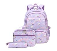 Kelisdi Juego de 3 estuches cómodos para la escuela y el almuerzo, mochila de gran capacidad, mochila para estudiantes, mochila escolar informal, Purple, Mass Beauty