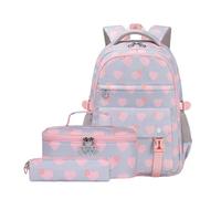 Kelisdi Juego de 3 mochilas escolares y loncheras de moda, mochila de viaje, mochilas informales, adecuadas para estudiantes y niñas, Gray, Mass Beauty