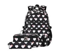 Kelisdi Juego de 3 mochilas escolares y loncheras de moda, mochila de viaje, mochilas informales, adecuadas para estudiantes y niñas, Black, Mass Beauty