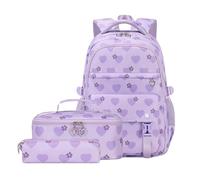Kelisdi Juego de 3 mochilas escolares y loncheras de moda, mochila de viaje, mochilas informales, adecuadas para estudiantes y niñas, Purple, Mass Beauty