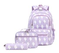 Kelisdi Mochila de gran capacidad con bolsa de almuerzo, estuche para lápices, mochila funcional para estudiantes, mochila informal para estudiantes, Purple, Mass Beauty