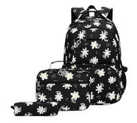 Kelisdi Mochila de gran capacidad de 3 piezas con bolsa de almuerzo, estuche para lápices, mochila escolar funcional para estudiantes, mochila informal para estudiantes, Black, Mass Beauty