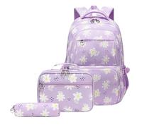 Kelisdi Mochila de gran capacidad de 3 piezas con bolsa de almuerzo, estuche para lápices, mochila escolar funcional para estudiantes, mochila informal para estudiantes, Purple, Mass Beauty
