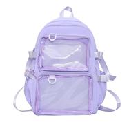 Kelisdi Mochila de hombro de nailon para estudiantes universitarios, Itabag, bolsillos transparentes japoneses, gran capacidad, mochila escolar para exhibición de pines de anime, mochila transparente