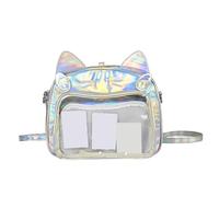 Kelisdi Mochila de poliuretano Itabag con diseño de gatos japoneses para mujeres y adolescentes, bolsa cruzada transparente con correas ajustables y correas ajustables, Silver