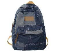 Kelisdi Mochila estética para niña, con parches de mezclilla de gran capacidad, mochila de viaje, mochila escolar para estudiantes, mochila escolar preparada, Blue
