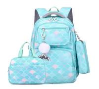 Kelisdi Mochila versátil de nailon con bolsa de almuerzo y estuche para lápices, diseñada para estudiantes de primaria, mochila escolar, Green, Mass Beauty