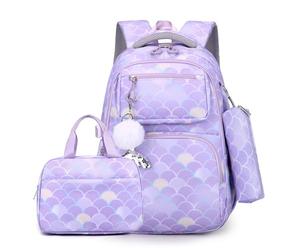 Kelisdi Mochila versátil de nailon con bolsa de almuerzo y estuche para lápices, diseñada para estudiantes de primaria, mochila escolar, Purple, Mass Beauty