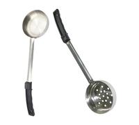 Kelisdi Paquete de 2 cucharas de control de porciones de acero inoxidable con mango ergonómico de goma para una medición precisa de salsas y sopas en cocinas cucharas de salsa