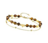 Kelisdi Pulsera de dos capas con esfera de piedra tierna, diseño de corazón tierno, joyería de piedra preciosa natural, pulsera de piedra lisa, talla única, como se describe