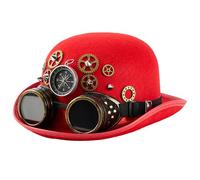 Kelisdi Sombrero de cúpula remachado vintage con gafas intercambiables y brújulas, accesorios para cosplay, fiesta, concierto, viaje, fieltro, parte superior con diseño de brújulas