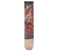 Kelisdi Trendsetting - Calcetines estampados de una sola pierna con coloridos patrones falsos tatuados hasta el muslo, calcetines largos para trajes vanguardistas, calcetines coloridos de manga de