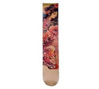 Kelisdi Trendsetting - Calcetines estampados de una sola pierna con coloridos patrones falsos tatuados hasta el muslo, calcetines largos para trajes vanguardistas, calcetines coloridos de manga de
