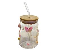 Kelisdi Vaso de cristal multifuncional para varios líquidos, borosilicato con mariposa, grande, apto para microondas