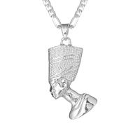 kelistom Collar con colgante de reina egipcia Nefertiti para mujer, oro de 18 quilates, tono plateado, acero inoxidable, collar con colgante de cadena Figaro de 3 mm, chain length:22", Acero