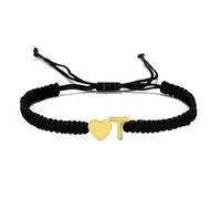 kelistom Pulsera de corazón con inicial, de acero inoxidable chapado en oro de 18 quilates, con letra de corazón pequeña, pulseras de nombre para mujeres y hombres, hechas a mano, joyería minimalista
