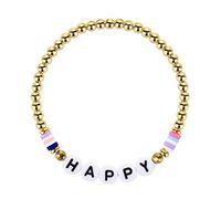 KELITCH Pulseras elásticas coloridas Pulseras con cuentas de metal dorado Pulseras con dijes de cuentas de alfabeto mixto (Happy 5D)