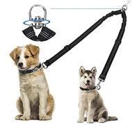 Kelivi Acoplador de correa doble para perro, sin enredos, rotación giratoria de 360°, dos divisores, correa doble reflectante ajustable resistente para caminar, mediano y grande (negro)