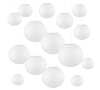 Kellegour 15 Piezas Farolillos de papel blanco,Linterna de Papel Redonda,Farolillos Redondos de Papel Reutilizable para Colgar Decoraciones,Cumpleaños,Patio,Familia,10cm/15cm/20cm/25cm/30cm