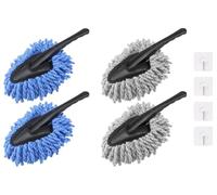 Kellegour Car Duster, 4 unidades de cepillo para el polvo del coche, cepillo de limpieza de microfibra con mango, cepillo de limpieza de plumero de coche, universal, para casa, oficina (azul, gris)