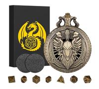 Keller & Weber Mini Juego de Dados DND Steampunk Hollow Paladin Knight Warrior Pocket Watch Shell Case, 7 Piezas de Metal poliédrico D&D, Regalos de DND con Caja de Regalo, Accesorios de Juegos de