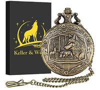 Keller & Weber Relojes de Bolsillo Vintage de Lobo para Hombre, Reloj de Bolsillo con Cadena, Regalos de Lobo para Hombres, Regalos de San Valentín, Regalos de Cumpleaños