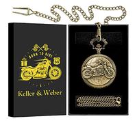 Keller & Weber Relojes de Bolsillo Vintage de Motocicleta para Hombres, Reloj de Bolsillo con Cadena, Regalos de Motocicleta para Hombres, Papá, Regalos de San Valentín, Regalos de Cumpleaños