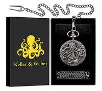 Keller & Weber Relojes de Bolsillo Vintage de Pulpo para Hombres, Reloj de Bolsillo con Cadena, Regalos de Pulpo para Hombres, papá, Regalos de San Valentín, Regalos de cumpleaños