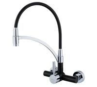 Kelleria Grifo Cocina de Pared Flexible 15cm, Grifería Monomando Mural de Acero Inoxidable con Caño de Silicona Flexible 180° Giratorio, Torneira Cozinha para Fregadero, Aireador Extraíble, Negro
