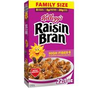 Kellogg's Raisin Bran Breakfast Cereal, cereal de fibra, desayuno familiar, tamaño familiar, original, caja de 22 onzas (1 caja)