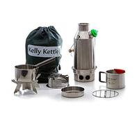 Kelly Kettle Trekker Kettle & Kit - Hervidor de agua pequeño de acero inoxidable de 20 onzas, caldera de camping ligera con silbato, estufa Kelly para pesca, caza, senderismo, equipo de supervivencia