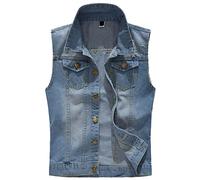 Kelmon - Chaleco de mezclilla para hombre, rasgado, casual, sin mangas, estilo motorista, L