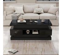 Kelodan 100 x 50 x 40 cm mesa de centro elevable con 2 cajones, alto brillo, con espacio de almacenamiento oculto, negro, aglomerado