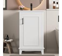 Kelodan 51 x 34 x 83 cm armario de baño de pie, lavabo, lavabo, lacado completo, estantes para puertas, estantes ajustables, lavabo de cerámica integrado, adecuado para espacios pequeños, color blanco