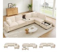 Kelodan Sofá esquinero modular en forma de U y L, 6 plazas, otomana de almacenamiento, consola central móvil con soporte para bebidas, compartimentos ocultos, bolsillos para reposabrazos, tela de pana