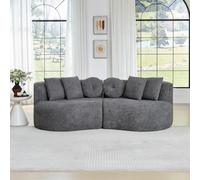 Kelodan Sofá modular de chenilla curvado de dos piezas, color antracita, sin reposabrazos, forma de anacardo, respaldo continuo, 6 cojines de diferentes formas