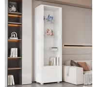 Kelodan Vitrina blanca brillante de 50 x 40 x 160 cm con puerta acrílica, vitrina iluminada LED para coleccionables, perfumerías, estanterías con puertas blancas brillantes (3 estantes)