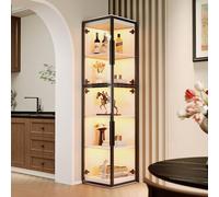 Kelodan Vitrina de cristal de 170 cm de alto, 5 estantes, iluminación LED, de pie acrílico con doble puerta, transparente, para salón o comedor