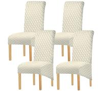 KELUINA Extensible Geométrico Jacquard Grande Silla de Comedor Cubierta, XL Alta Silla de Comedor Cubierta,Funda de Asiento Protectora(K Crema,4 Unidos)