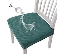 KELUINA Fundas de Asiento de Silla Impermeables Jacquard de celosía elástica para Comedor 1/2/4/6 Uds Fundas para sillas de Cocina (Verde Oscuro,4 Pcs)