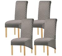 KELUINA Gran Funda de Silla de Comedor Jacquard geométrico, Funda Deslizante de Silla de Comedor de Espalda Alta XL, Funda Protectora de Silla de Asiento Estirada (K Taupe,4 Piezas)