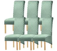 KELUINA Gran Funda de Silla de Comedor Jacquard geométrico, Funda Deslizante de Silla de Comedor de Espalda Alta XL, Funda Protectora de Silla de Asiento Estirada (K Matcha Verde,6 Piezas)