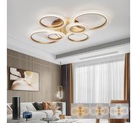 KeLuKes Lámpara de Techo LED Inteligente 6 Anillos, Plafón Moderno Regulable 72W 6000LM (3000K-6500K), Compatible con Alexa, Luz Inteligente con Mando para Salón y Dormitorio, 88cm, Dorado