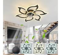 KeLuKes Lampara Ventilador Techo Dormitorio Compatible Alexa y Google Assistant, Ventilador Techo Luz Flor Diseño, Regulable Silencioso Temporizador Reversible Ventilatore para Salon,Negro