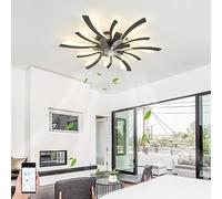 KeLuKes Lampara Ventilador Techo Negro, 78cm Ventilador de Techo con Luz Dormitorio, Motor Dc, Temporizador Silencioso Regulable 6 Velocidades Lamparas con Ventilador para Sala de Estar