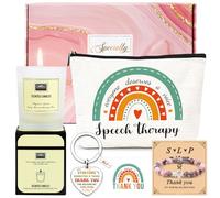 Keluna Regalos de agradecimiento para terapia del habla - Juego de 5 regalos SLP para mujeres, terapeuta del habla, regalo de cumpleaños, Navidad, con velas perfumadas de lavanda, bolsa de maquillaje