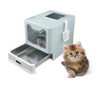 KELUNIS Bandeja De Arena para Gatos Plegable con CajóN Bandeja De Arena para Gatos Cerrada De Acero Inoxidable Sin Olores A Prueba De Fugas FáCil De Limpiar,Azul